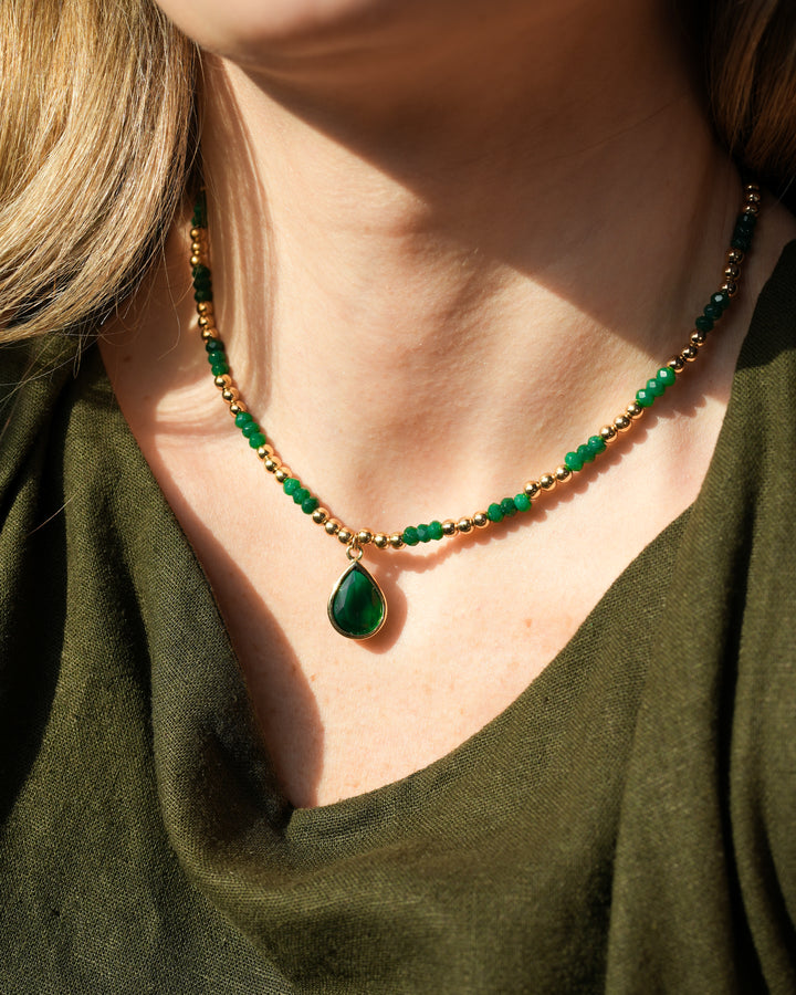 13 Gold Green Water Drop Dangle