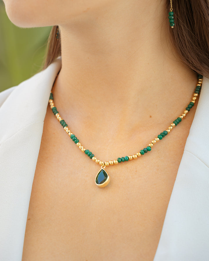 13 Gold Green Water Drop Dangle